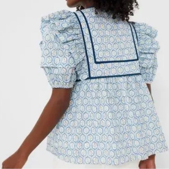 Hyacinth House Rosaleigh Blue Trellis Floral Blouse Tuckernuck Size S - Picture 13 of 14